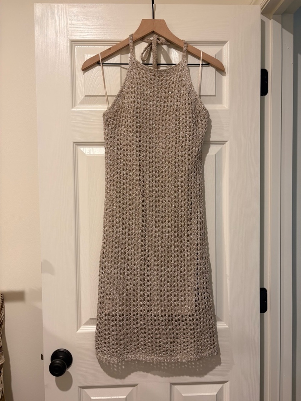 Neutral Crochet Halter Midi Dress - Lightweight Beige